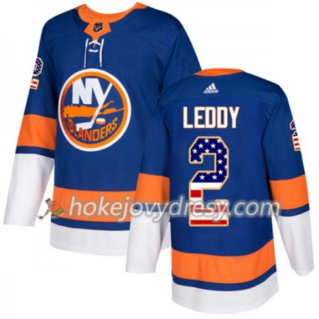 Pánské Hokejový Dres New York Islanders Nick Leddy 2 2017-2018 USA Flag Fashion Modrá Adidas Authentic